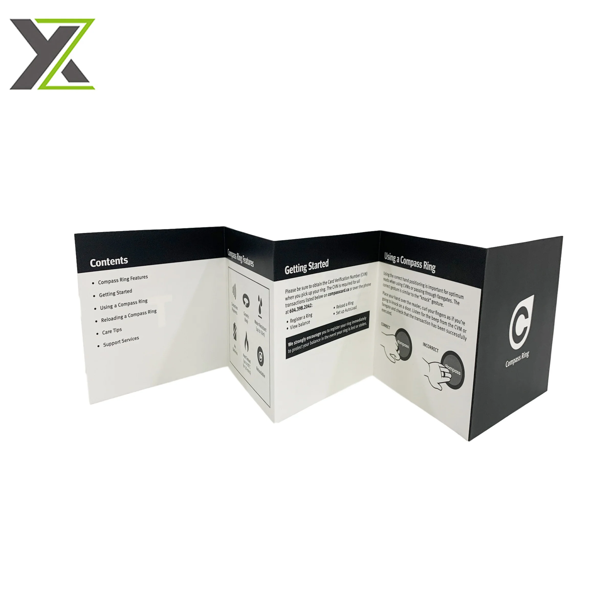 Изготовленный на заказ 3 раза компас кольцо продукт руководство пользователя инструкции книга сложенный листок флаер