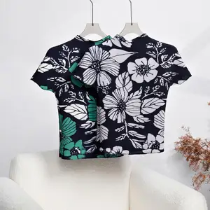 Miyake Women's Stretch T-Shirt Pleated Top Short-Sleeved Casual Style Compressed Fabric Chiffon Material for Summer