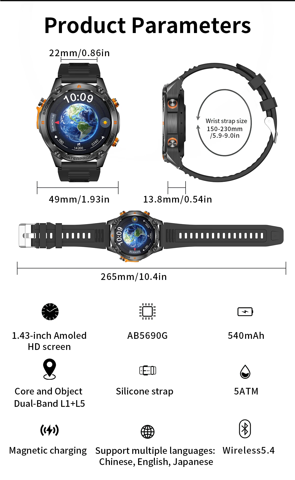 G100 Smart Watch GPS Outdoor 1.43inch AMOLED 540mAh 50M Waterproof GPS Sports Altitude Air Pressure Monitoring Smartwatches 2025