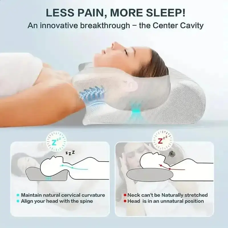 Factory Price Slow Rebound Memory Foam Bed Neck Pillow Orthopedic Cervical Contour Ergonomic Massage Pillow for Sleeping