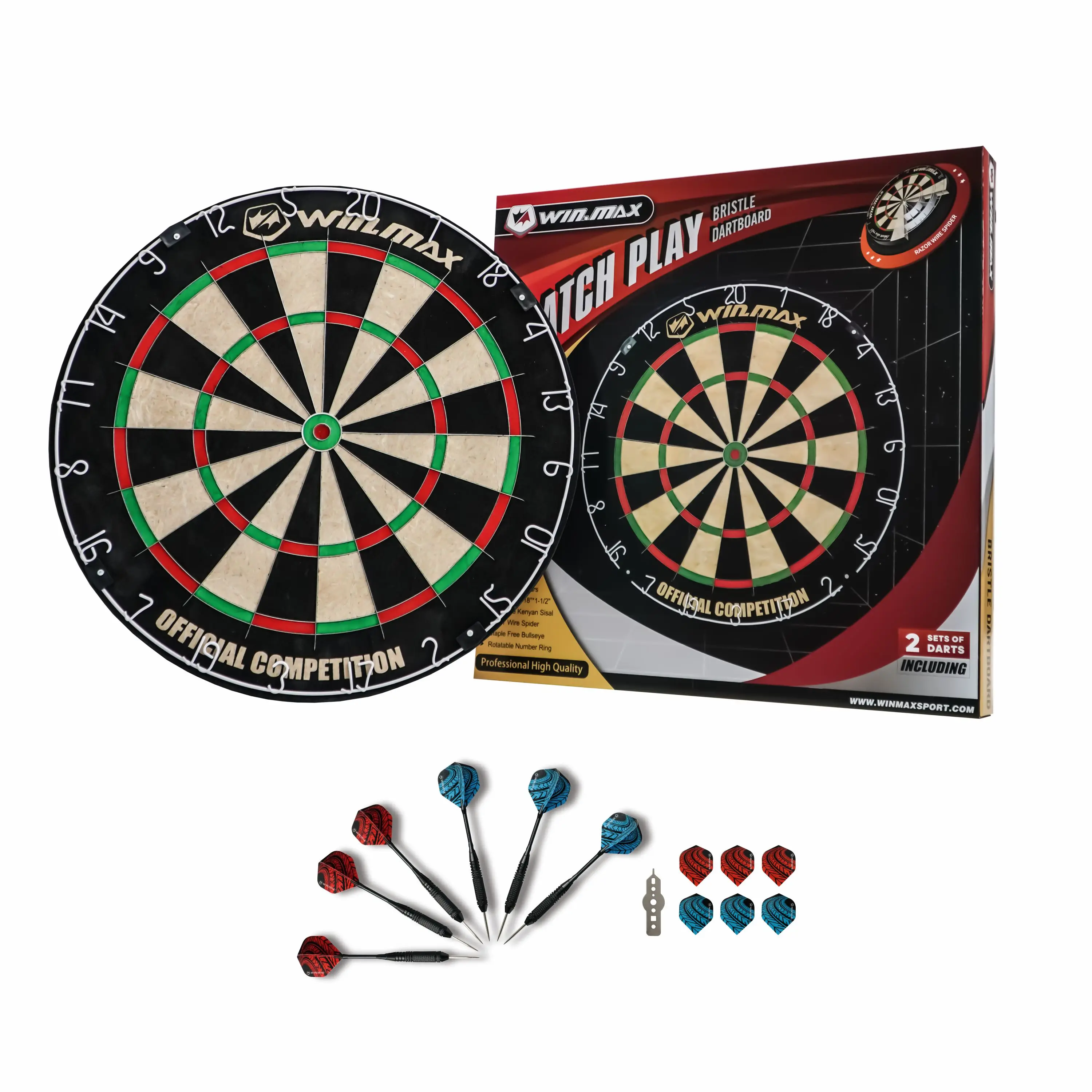 WIN.MAX刀片18英寸刷毛飞镖板18英寸匹配游戏刀片蜘蛛线刷毛飞镖板，带6个飞镖