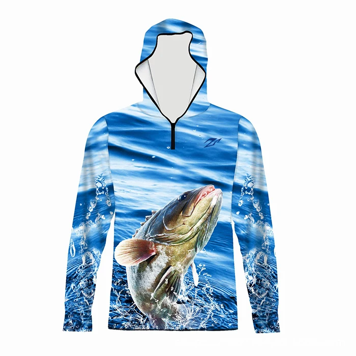Fashion Custom Print Sublimated Hooded Fishing Shirts Polyester Quick Dry Fabric Uv Protection Long Sleeve Men's Fishing Shirt