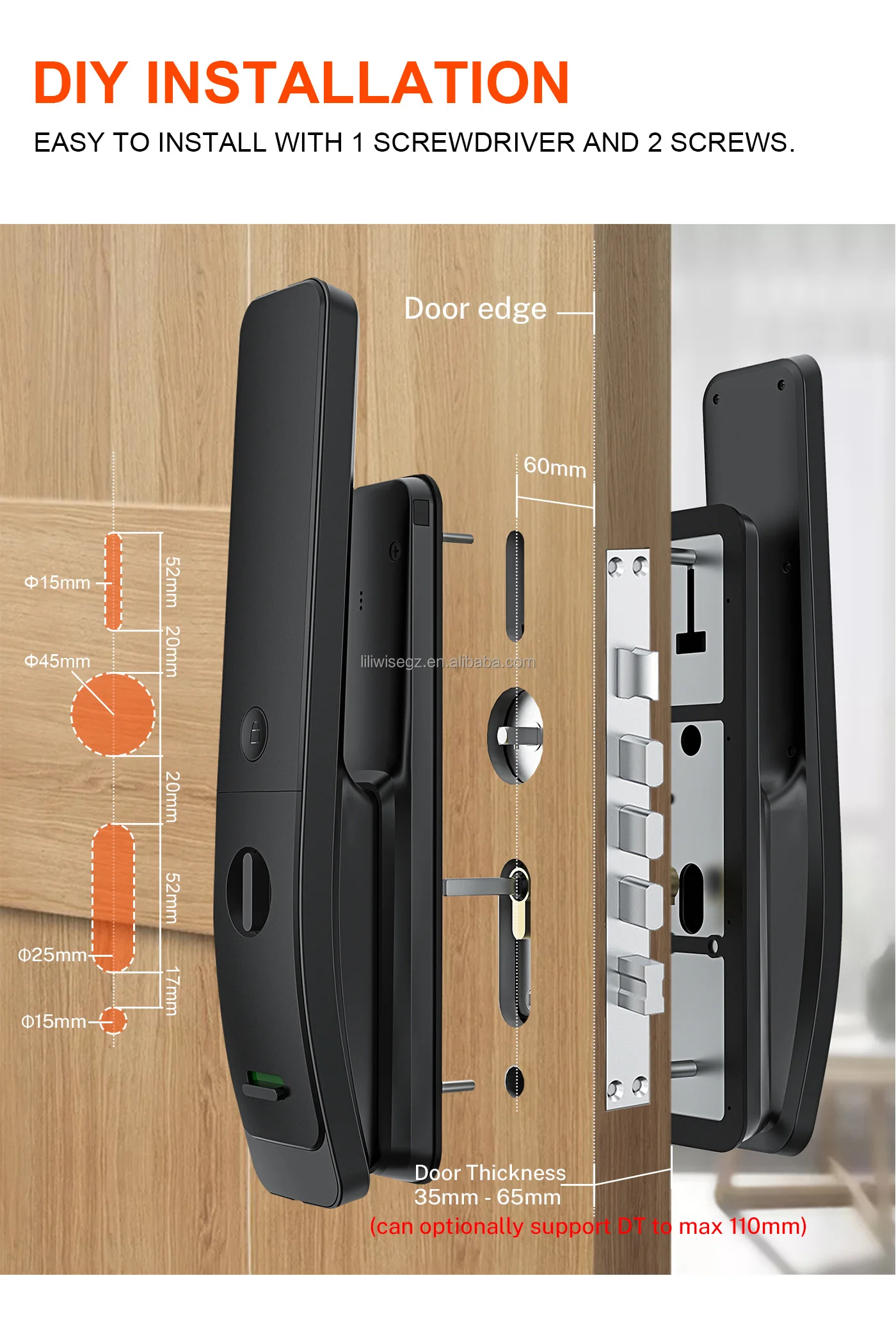 Liliwise Fully Automatic Push Pull Smart Door Lock with Mechanical Key for Residential and Apartment Security 5