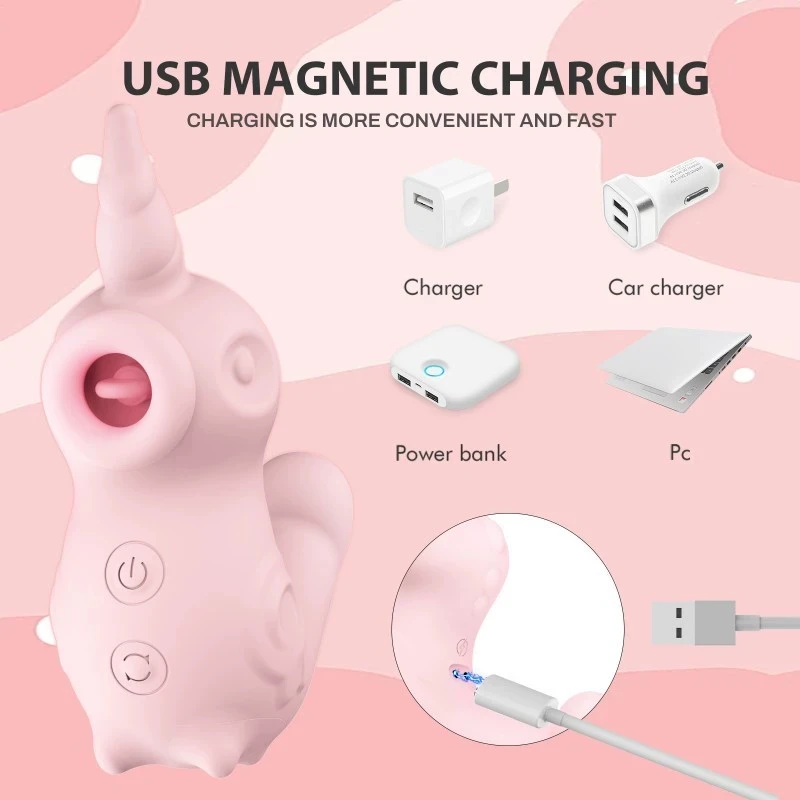 Realistic Rechargeable Unicorn Shaped Clitoral Suction And Tongue Licking Vibrator Woman Masturbation Sex Toy_voghion.com