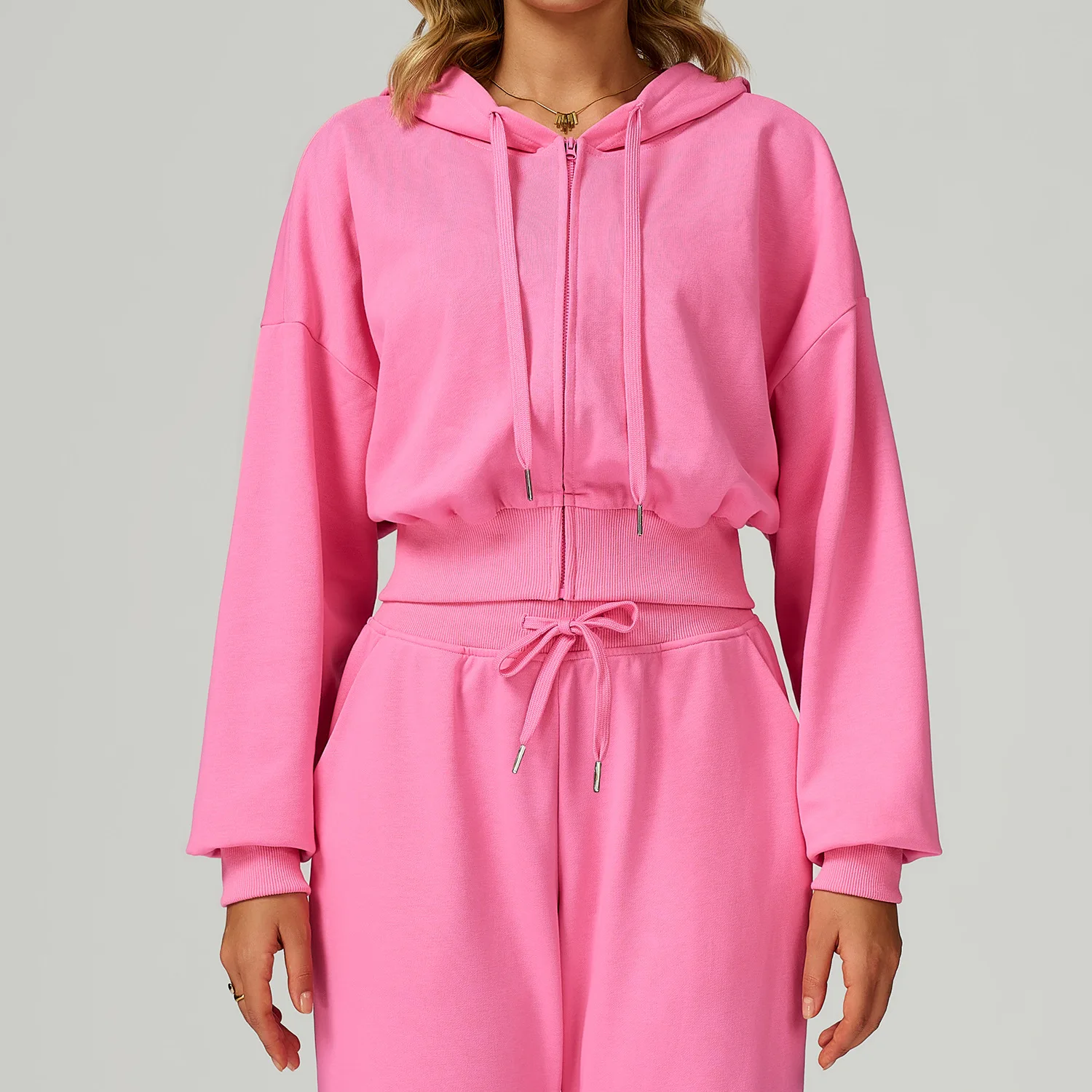 Zipper Sports Sweatshirt Hood Casual Loose Versatile Running Fitness Sportswear Sets Bre detail