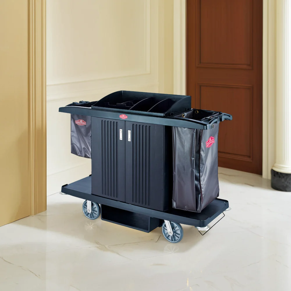 GNF Hotel Housekeeping Cart PP Plastic Utility Cart for Laundry Linen Room Attendant Cleaning Service Trolley Maid Janitor Cart