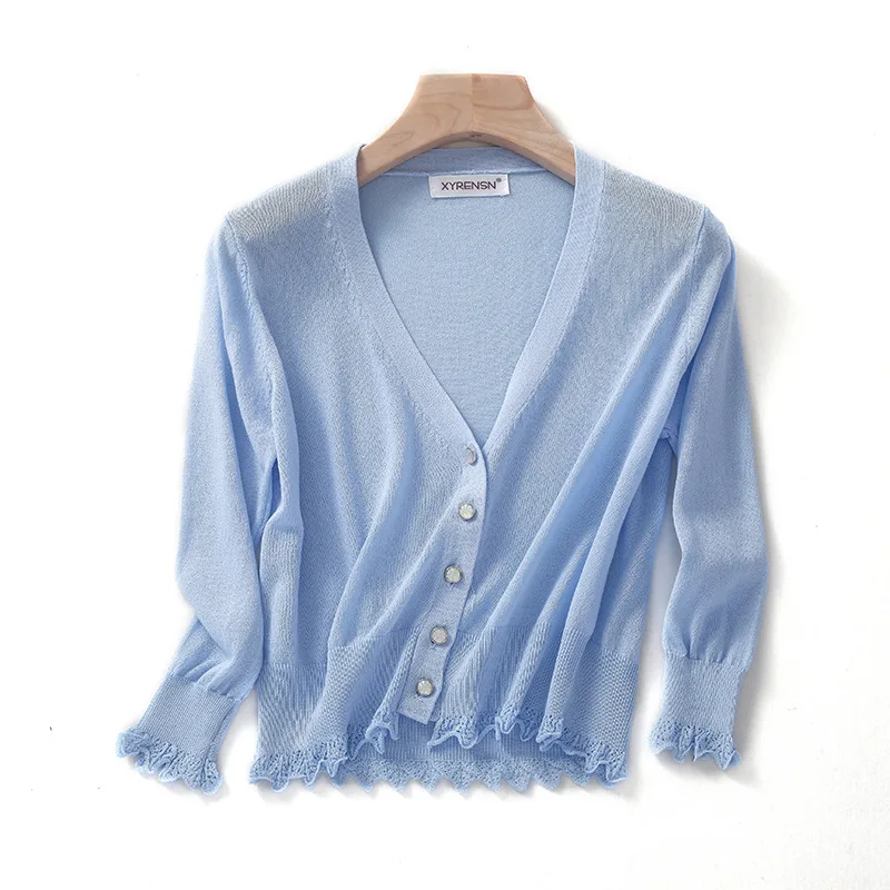 Wholesale New Cardigan Ice Silk Knit Sweater Women Summer Short