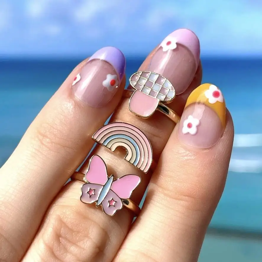Ig Fashionable Resizable Cute Pink Color Smile Face Lucky Ring For Girl ...