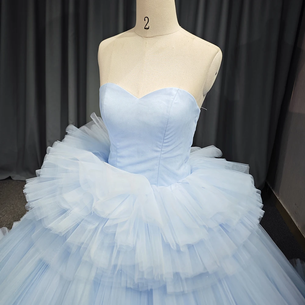 fluffy blue dress Ocean Blue Mermaid Tulle Ruffle Prom Dress Long With Beadings