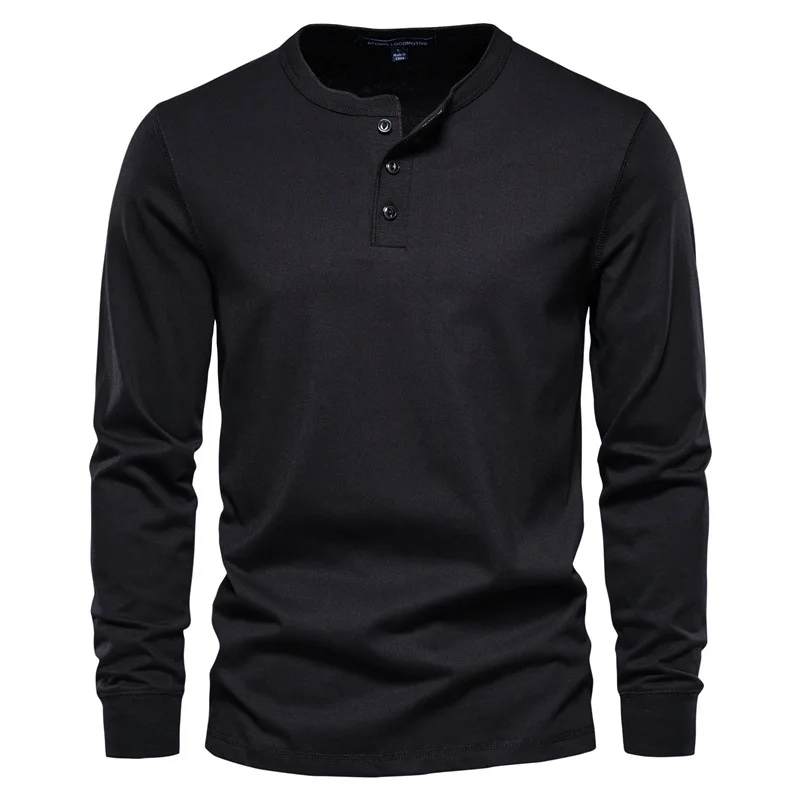 Men's Cotton Long Sleeve Henley T-shirt Performance Tee Shirts For Man ...