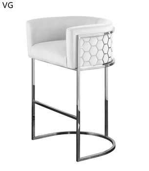 Sliver stainless steel high bar stool commercial velvet fabric bar chair furniture