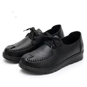 Women's Kitchen  Work Shoes Black Leather Non-slip Soft Bottom Waterproof Oil-proof Non-tiring Slip-On Closure for Autumn