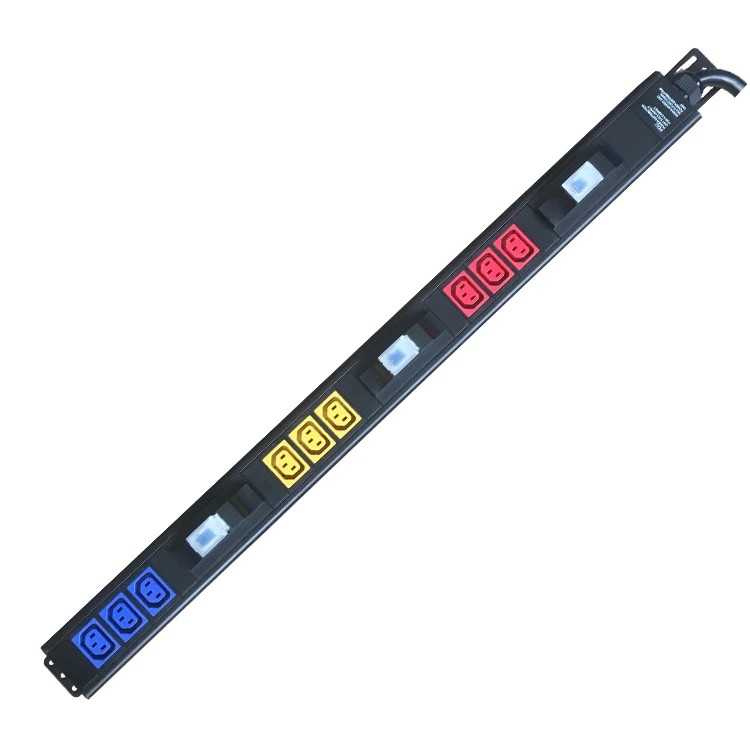 GWGJ OEM Colorful 9 Way IEC30 C13 Outlets 32A Rack Mount PDU With Circuit Breaker