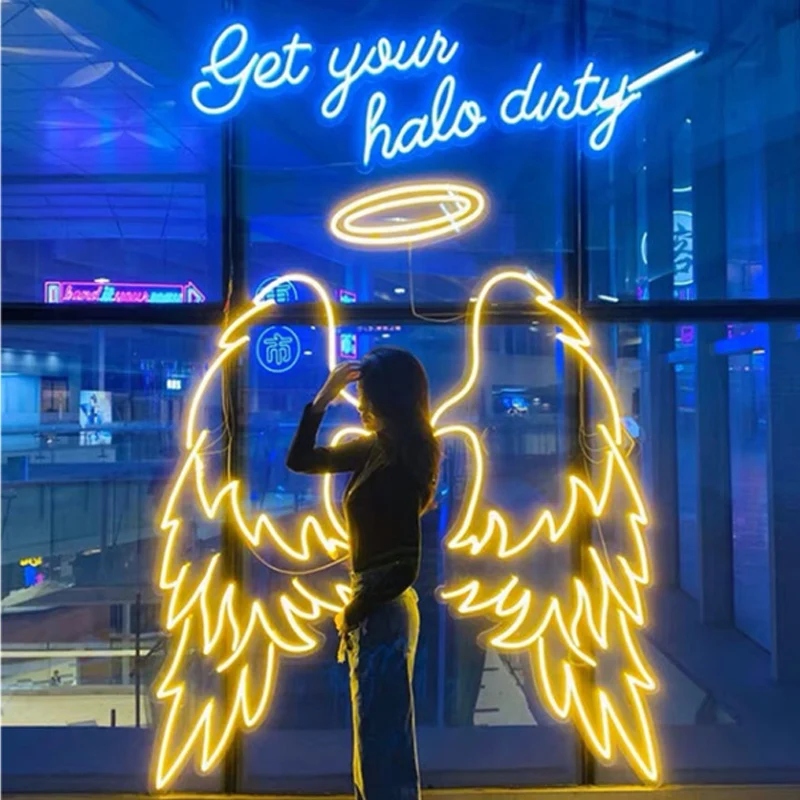 Rebow Fast Delivery High Quality Angle Wings Neon Sign Led Light for Sale Party Supplies
