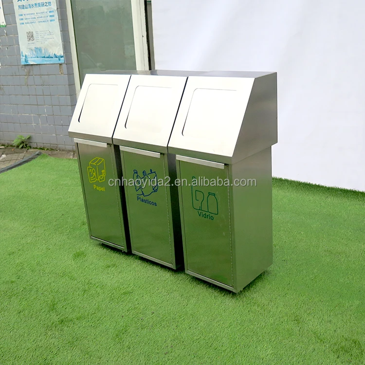 Big Modern Metal Sorting Waste Recycling Bin Stainless Steel Separate