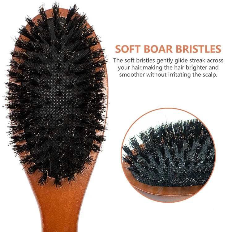 Wholesale 100 Natural Hard Bristle Hair Brush Wooden Brown Massage