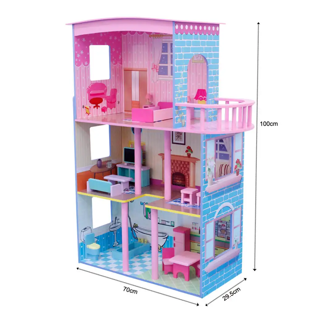 Triple Storeys Mdf Easy Assembly Wooden Kids Doll House With Mini