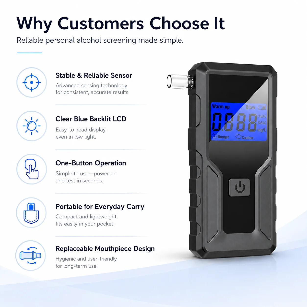 LOW MOQ Professional Breath Alcohol Tester Digital Alcohol Detector Breathalyzer With Backlight Display Alcohol Tester
