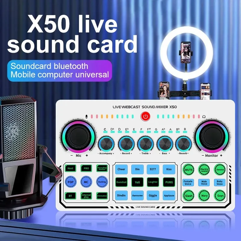 X50 Live Sound Card: RGB Wireless Mixer for Electric Guitar