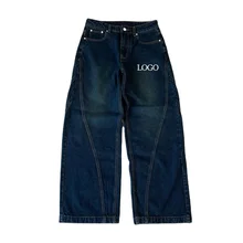 Streetwear Vintage Wasehd Denim Cartpenter Jeans Big Back Pocket Denim Pants Dark Custom Cotton Baggy Jeans