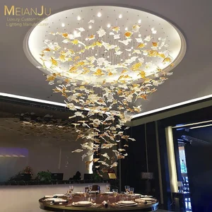 Customized Maple Leaf Decorative Engineering Chandeliers Pendant Lights Stylish LED Gold Waterproof for Living Room