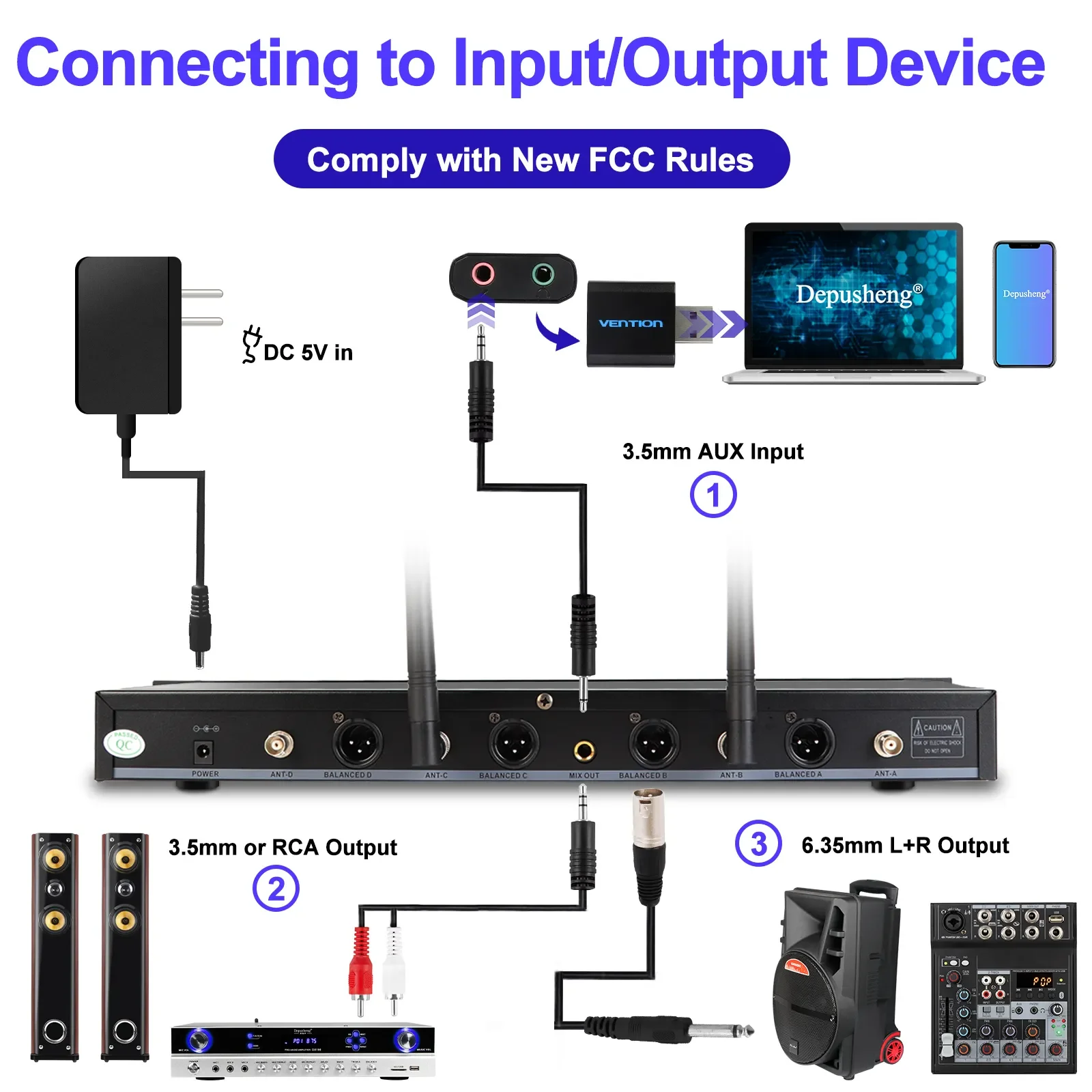 D24 Wireless Gooseneck Microphone System 4-Channel Table Mic for Conference Press Meeting Room Cardioid Polar Pattern Made Metal