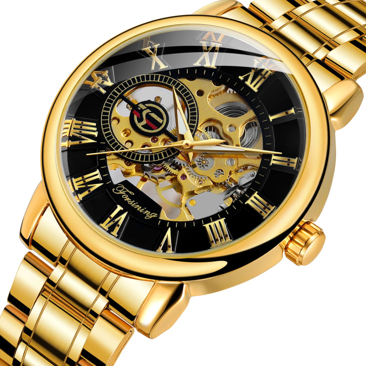 
FORSINING Fashion Business Luminous Wrist Watches Stainless Steel Band Male Luxury Custom Skeleton Mechanical Watch 
