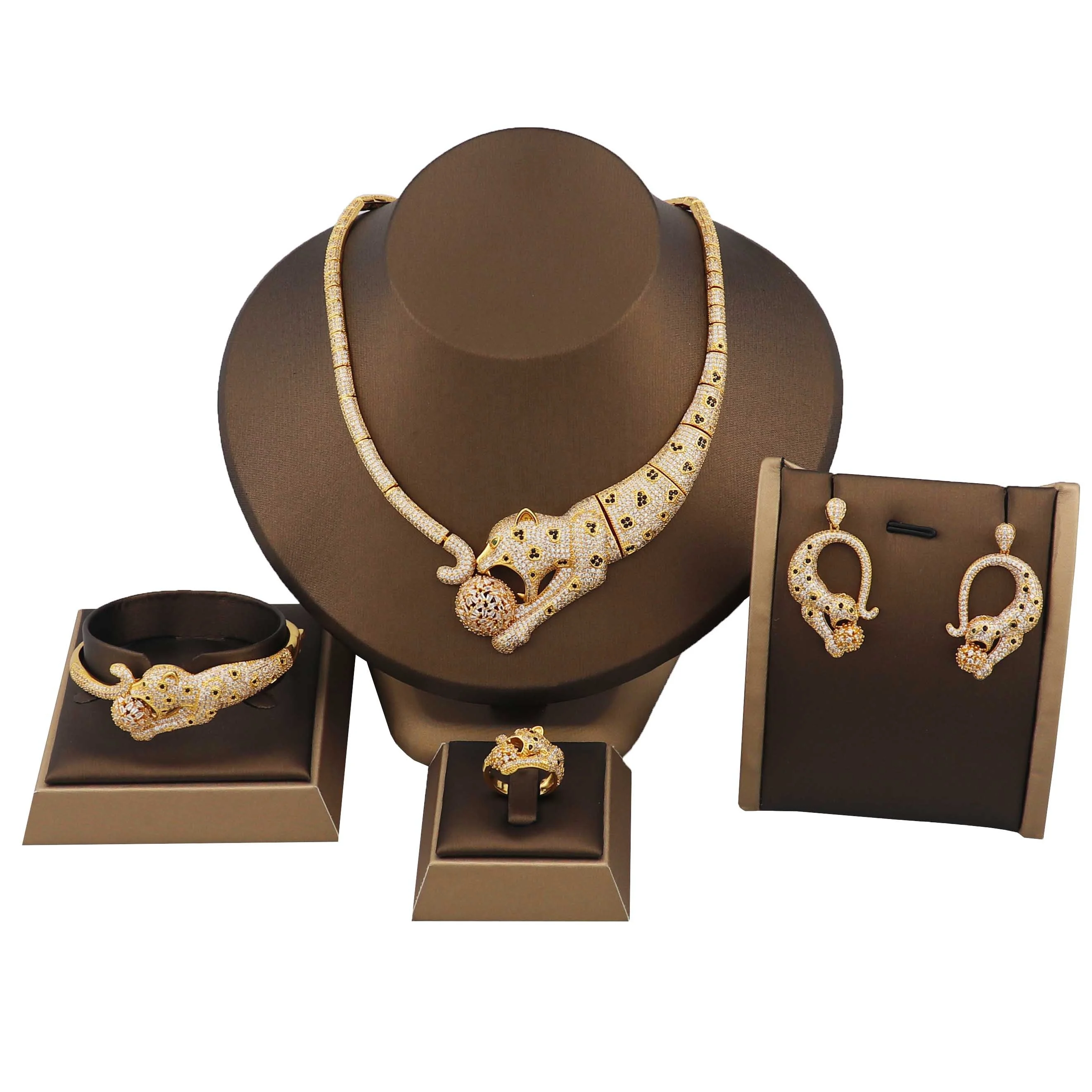 Women Jewelry Sets Necklace Bracelet Earring & Ring Set 18K Gold Plated Zircon 