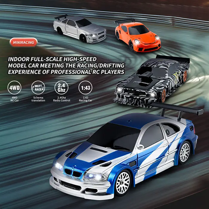 Mini Porsche 911 Turbo Drift 1/43 RC AWD Con Giroscopio E Luci LED &ndash; RTR