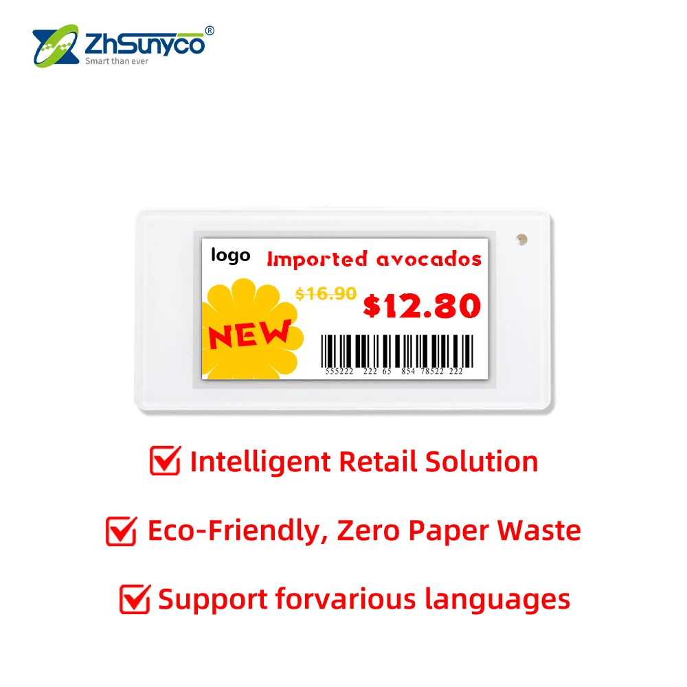 Zhsunyco 2.13 Inch E-Paper Electronic Shelf Label with RFID, WiFi