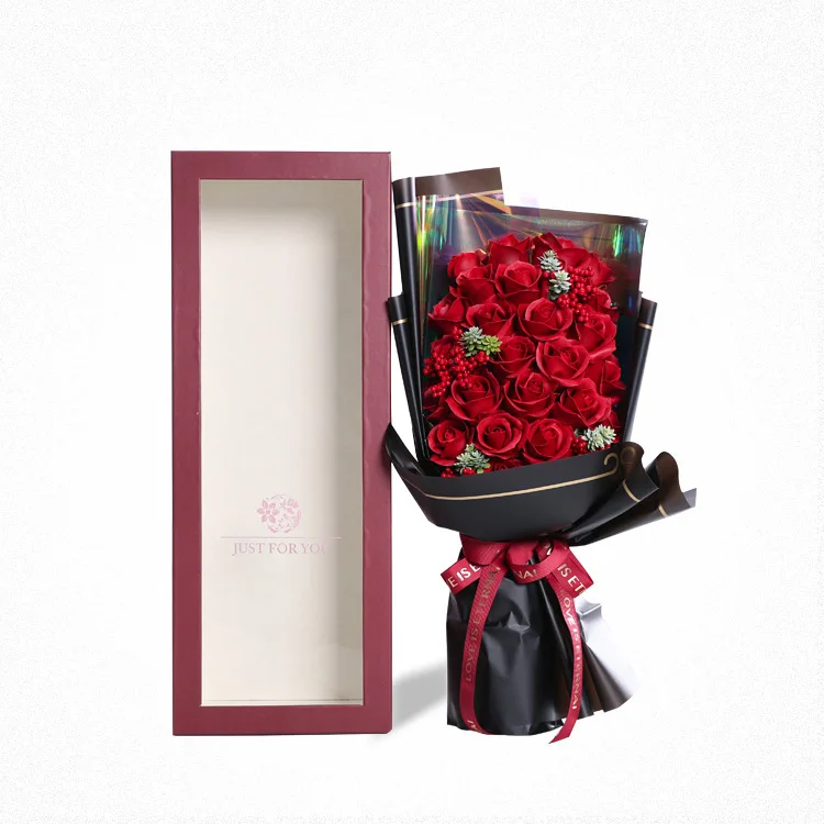 Panier en Fleurs de savon Roses et œillets Rouge Tenchō De
