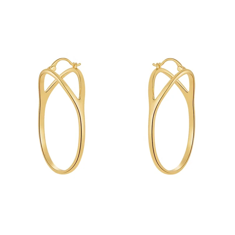 Original Design 18K Gold Plated Brass Jewelry Big Hoop Earrings Line Oval For Women Party Punk Earrings E221442