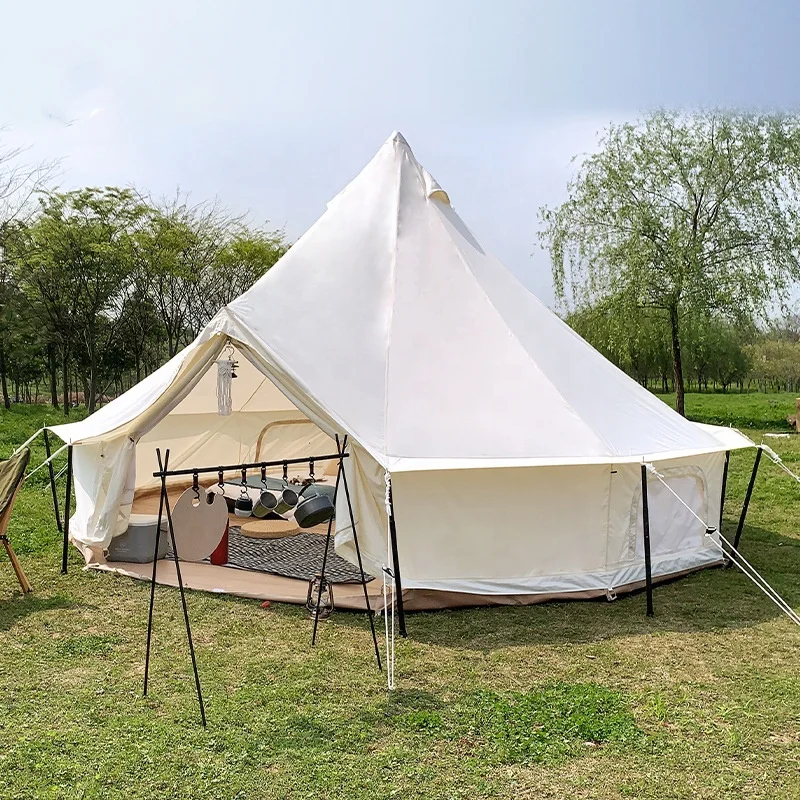 Large Family 4-Season Waterproof Bell Tent Beige Canvas