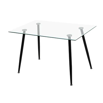 Home furniture modern tempered transparent square glass dining table