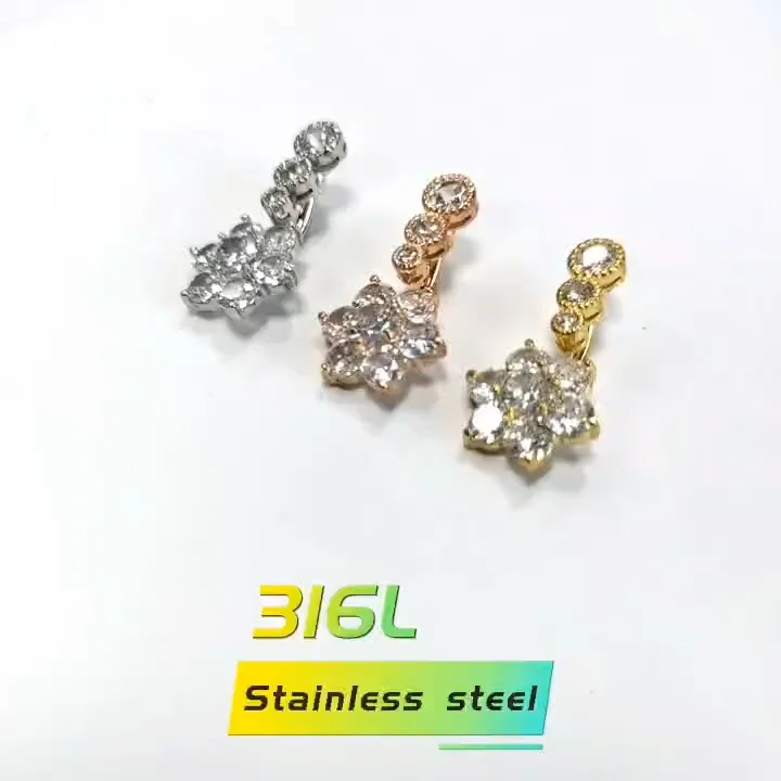 14k Lotus Gold Plated Stainless Surgical Steel Navel Custom