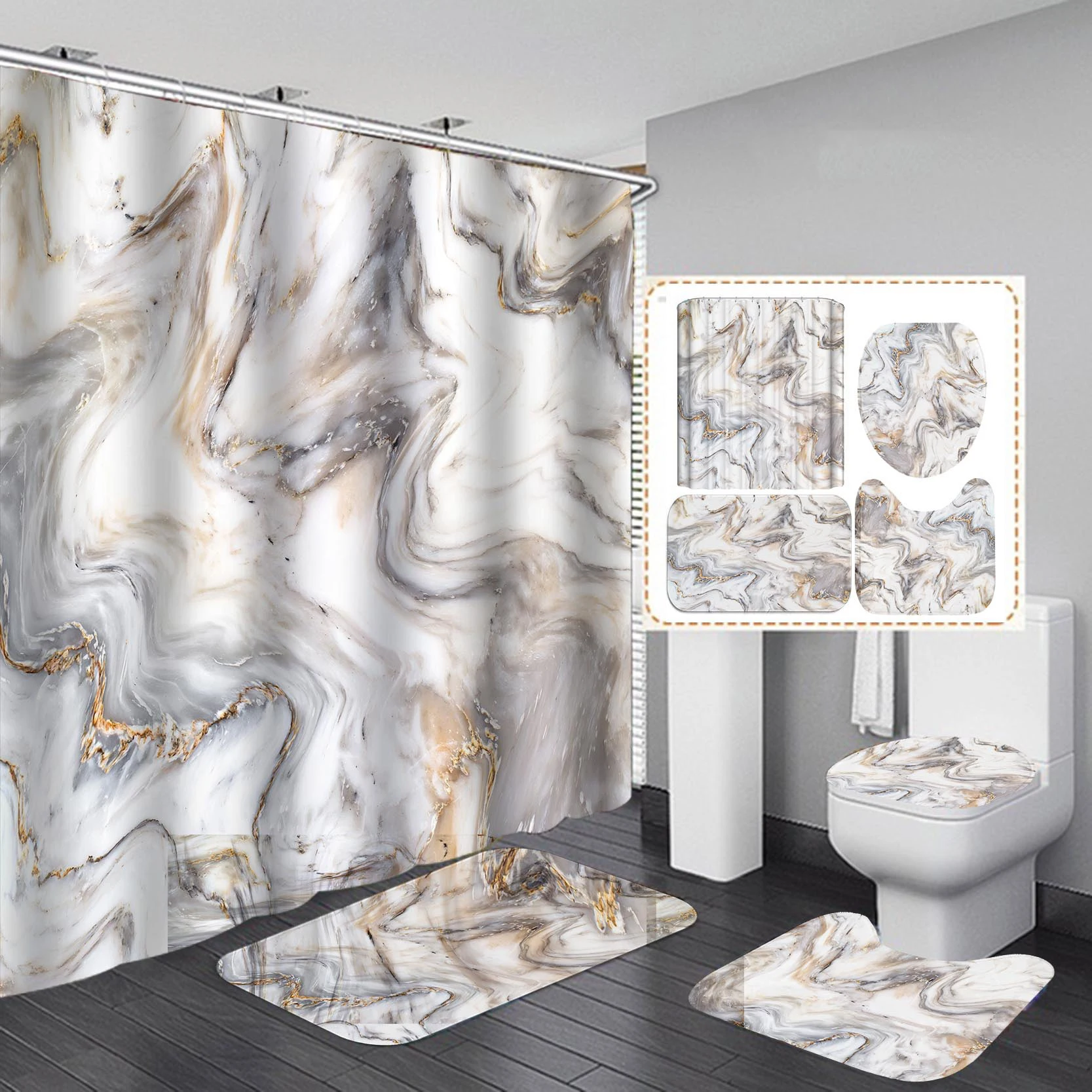 2020 New Modern Style Waterproof Fabric Material Shower Curtain