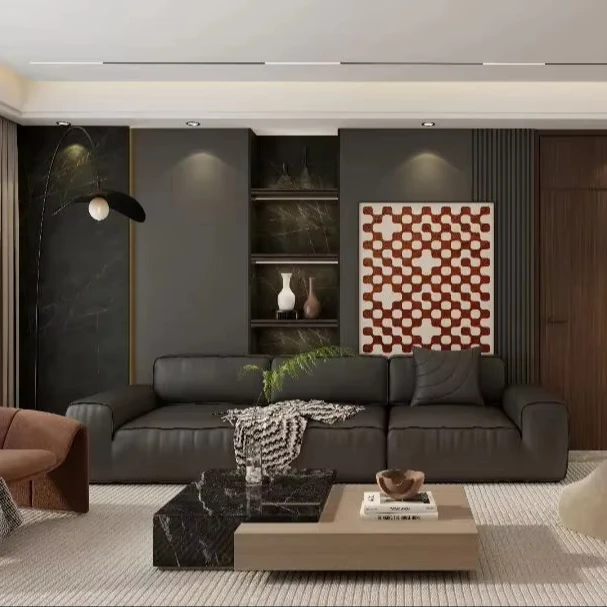 Melinco Modern WPC/PVC Sliding Door & Accent Wall Panel Set for Villa Living Room Furniture with Unified Design Cabinet