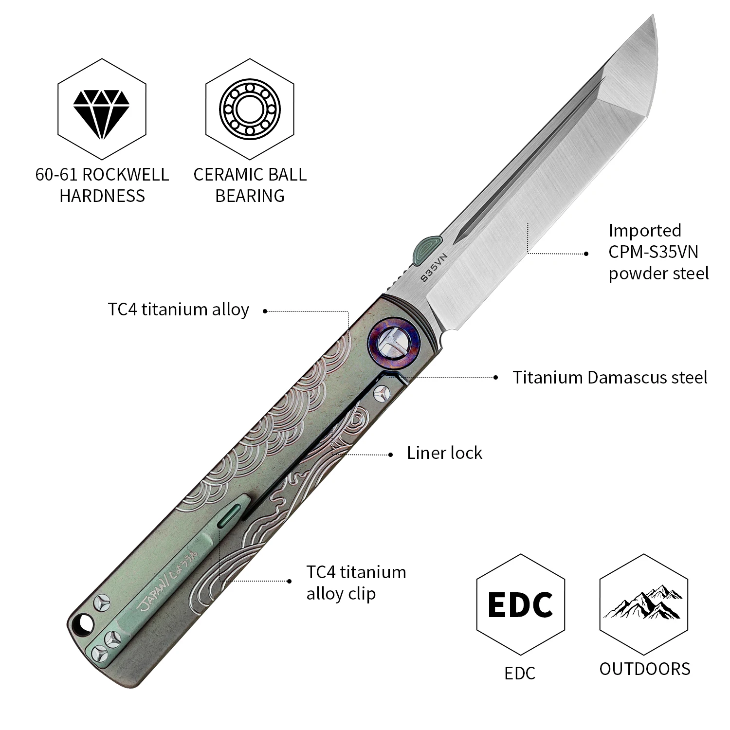 Japanese Laser Engraving Knives Outdoor Sharp Titanium Plating Stone