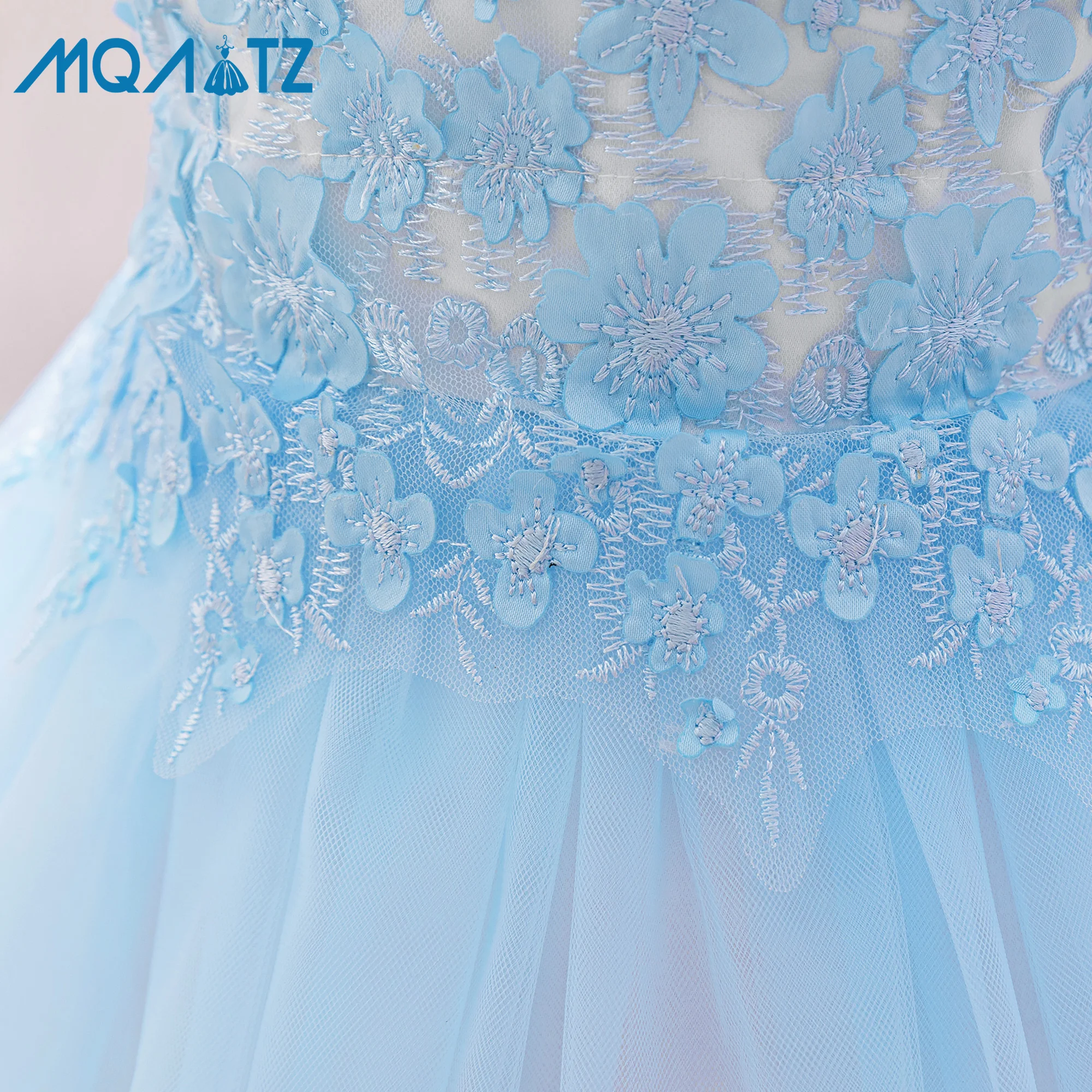 Blue Floral Satin Mini Wedding Dress For Girls Oem