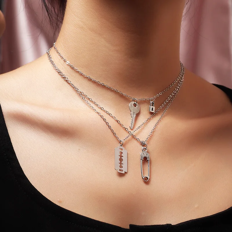 Bala Lock Necklace for Women Multilayer Chain Fashion Chocker Jewelry for Women Girls Mens Birthday Gifts 