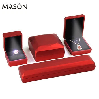 High End Red Color Led Gift Jewelry Packaging Box Wholesale Bracelets Necklace Earrings Ring Box Packaging Velvet Jewelry Box