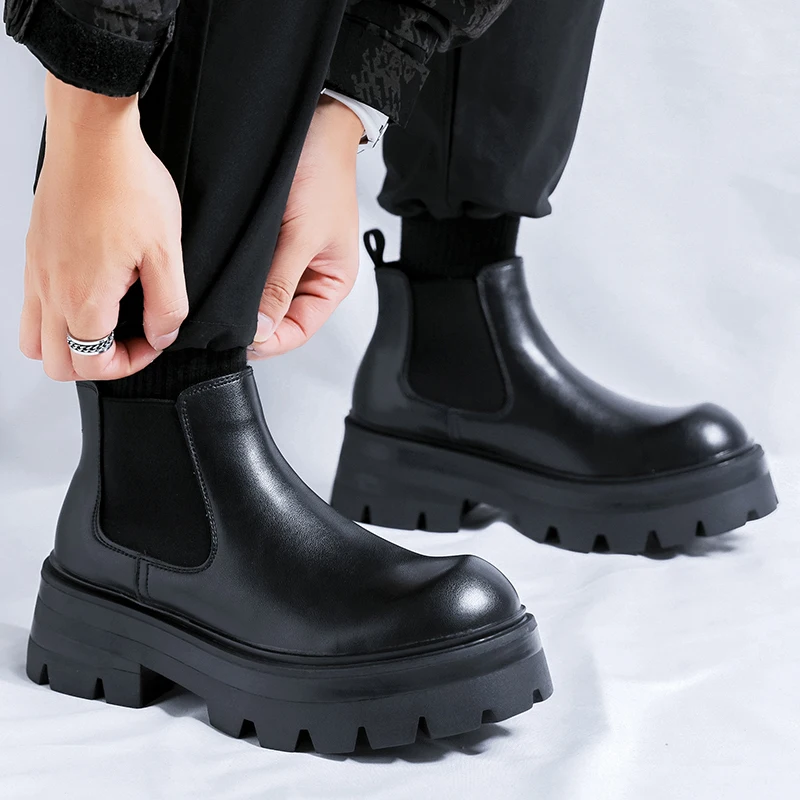 chelsea Heeled Ankle Boot Size 38-44 Men Genuine Leather Designer chelsea  Boots