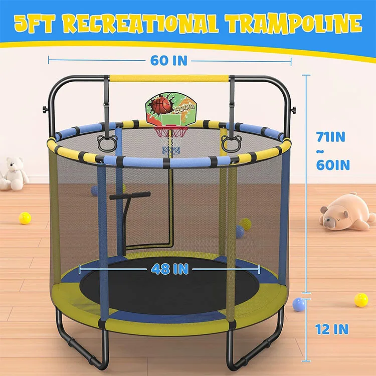 Zoshine Mini Kids Outdoor Trampoline Wholesale Baby Jump Free Trampoline with Safety Net and Basketball Hoop
