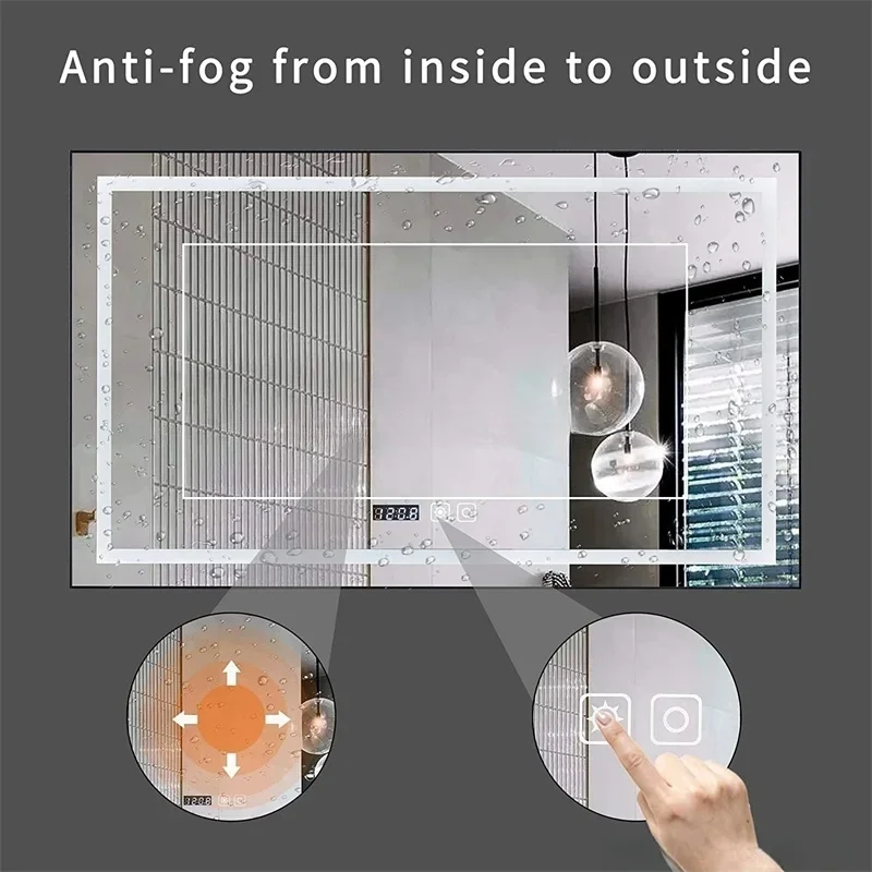 product large rectangle frameless bathroom backlit ip44 rated led light smart mirror-8