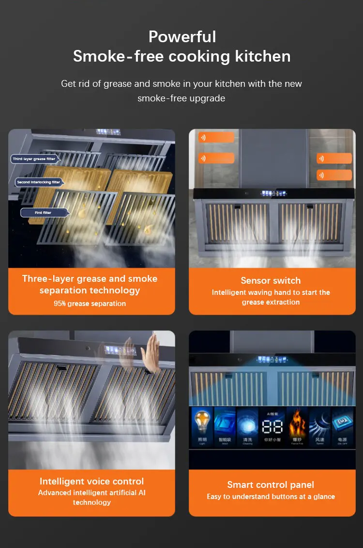 Range Hood Super Suction Power Smart Touch Voice European Style Side