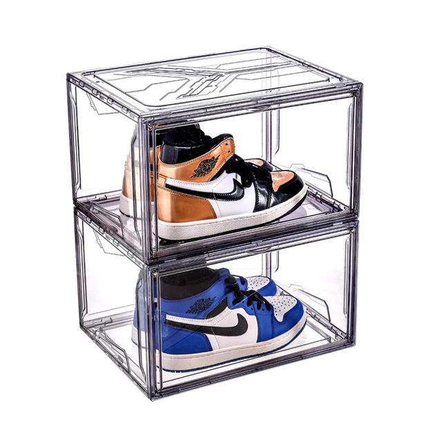 Acrylic Clear Giant Shoe Case Sneaker Storage Box Transparent Stackable AJ Magnetic Shoe Boxes Drop Side Lady Men's Shoe Box