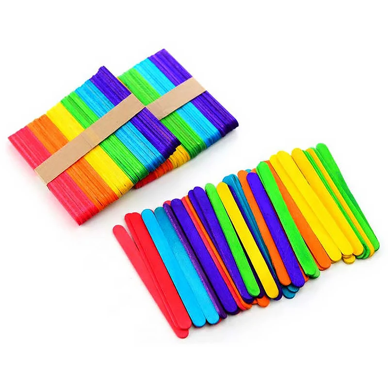 Colorful Wooden Craft Sticks 200Pcs Popsicle Sticks for Crafts Natural  Jumbo Sawtooth Wooden Sticks for DIY