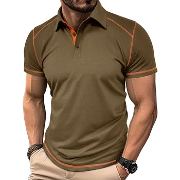Summer New Men's Stitching Short-sleeved Polo Shirt European and American Lar Top T-shirt
