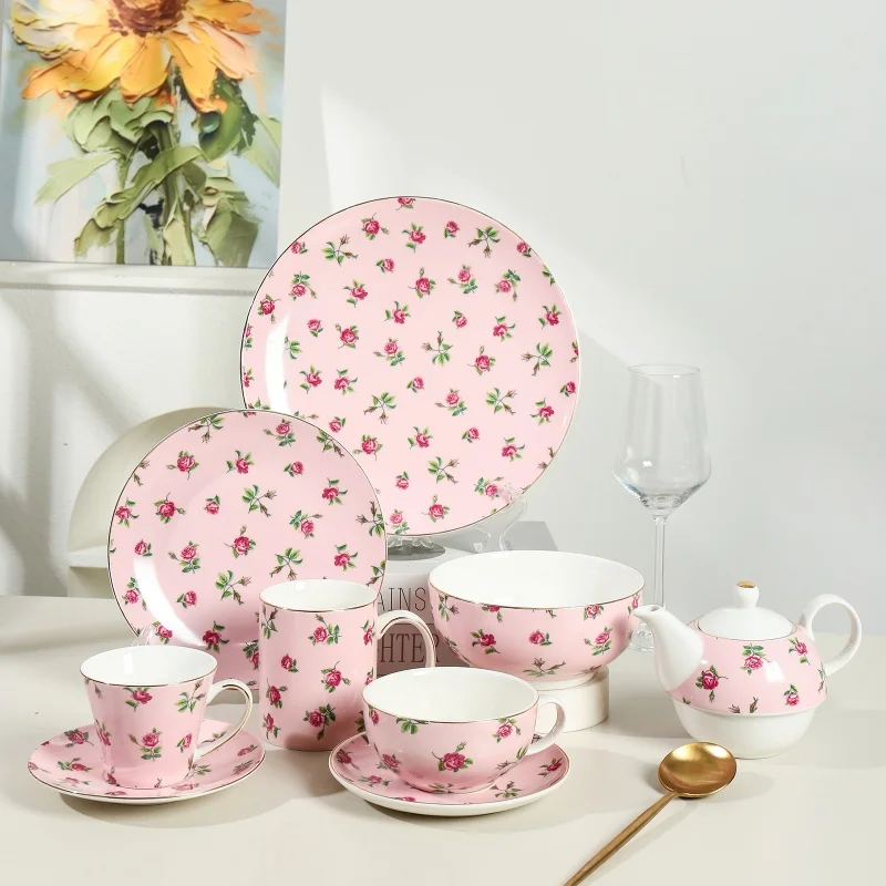 Wholesale Luxury Complete Dinnerware Sets Floral Elegant Dishes Plates Sets Dinner Set for Home
