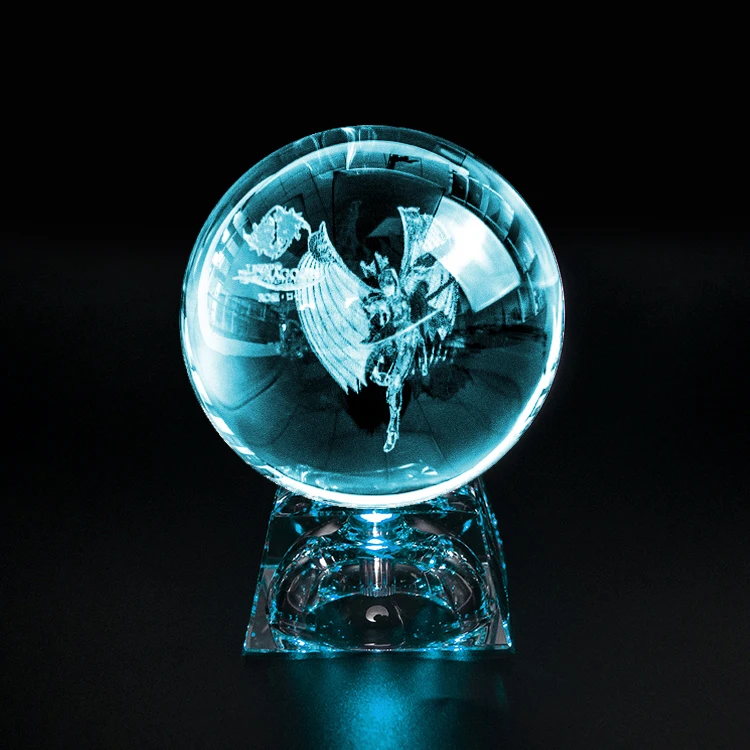 Wholesale clear 80mm K9 Crystal Ball Custom 3d Laser Engraving Photo Frame Glass Ball with LED Base for Business Gifts